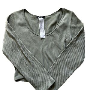 Zara Olive Green Ribbed Crop Top